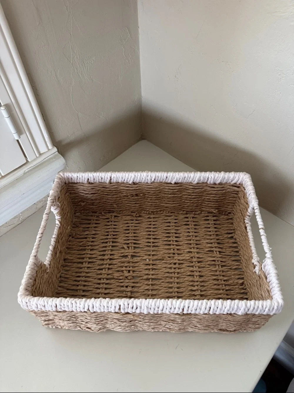 Woven Natural and Cream Rectangular Storage Basket